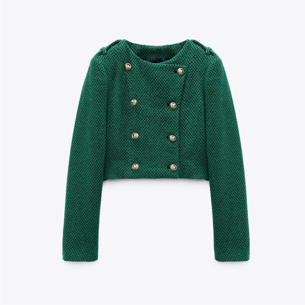 Zara Green Texture Weave Jacket